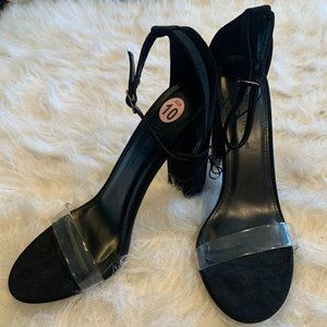 Wild Diva Lounge Black Clear 1 Band Ankle Thich High Heel